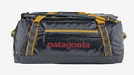 Patagonia Black Hole Duffel 70L in Smolder Blue with Buckwheat Gold straps and zippers