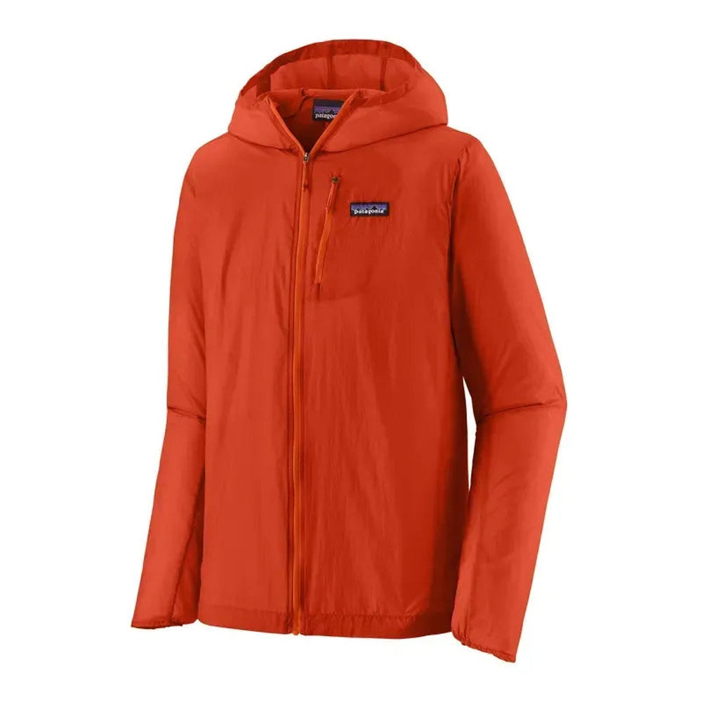 Patagonia Men's Houdini Jacket in bright orange with hood and full zip