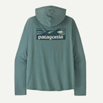 Patagonia Capilene Cool Daily Hoody back view with Boardshort Logo graphic in sage green