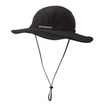 Black Patagonia Quandary Brimmer hat with chin strap on white background