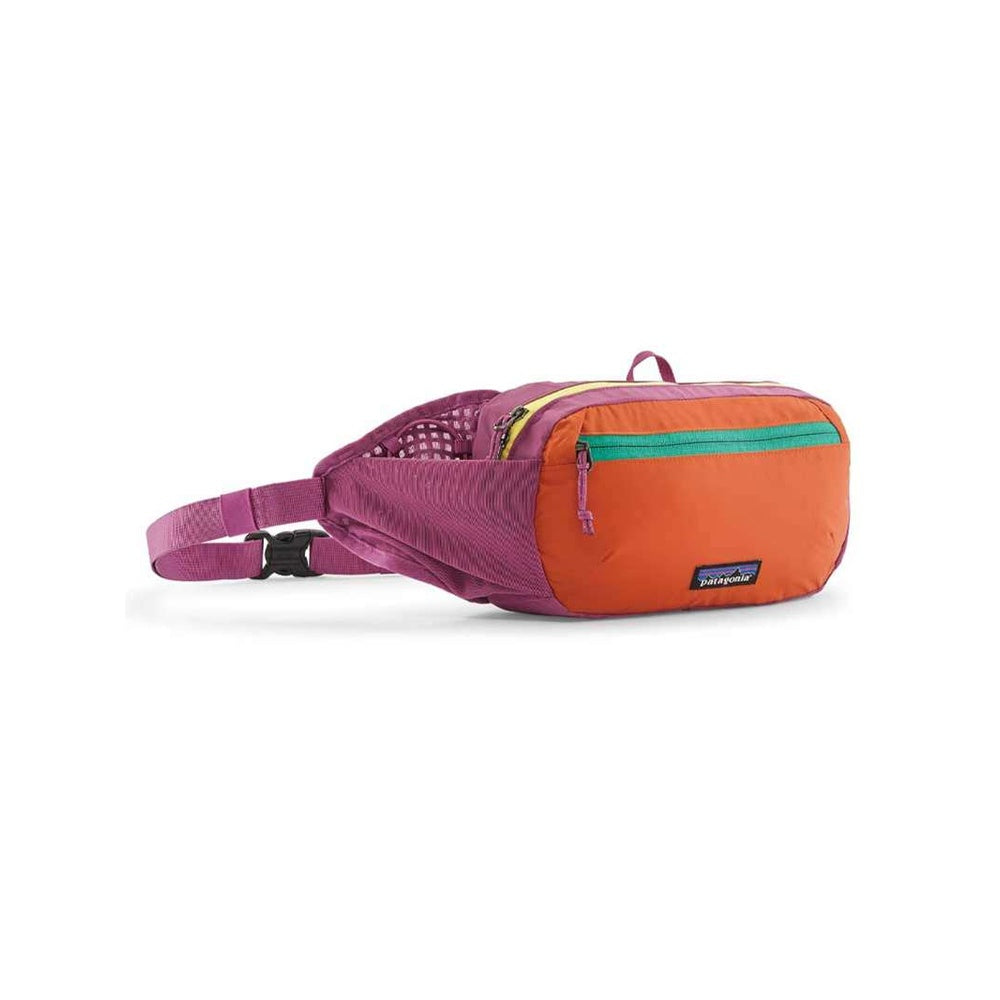 Patagonia Terravia Hip Pack 4L in faded magenta and orange colorblock design
