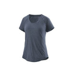 Patagonia women's short sleeve athletic shirt in heathered blue-gray color