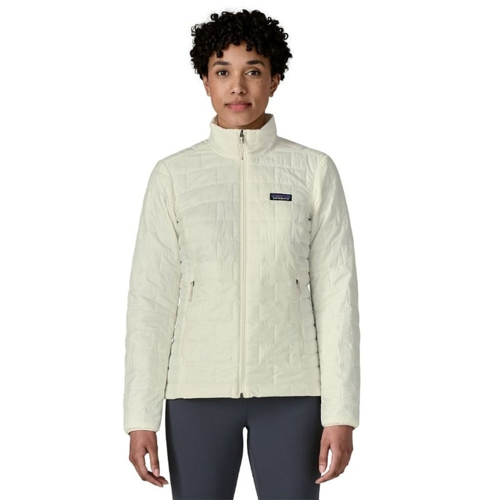 Patagonia Nano Puff Jacket in Birch White worn by female model, front view