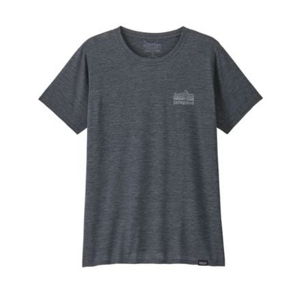 Patagonia women's dark gray heathered short sleeve t-shirt with small logo
