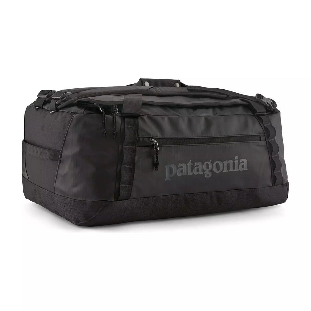 Patagonia Black Hole Duffel 55L in all-black colorway, front three-quarter view