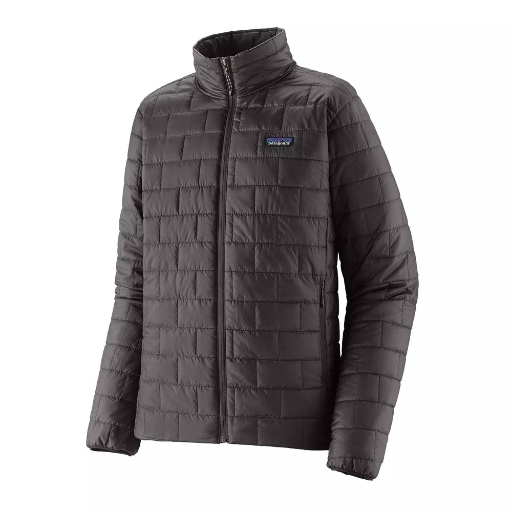 Patagonia Nano Puff Jacket in dark charcoal black with quilted rectangular pattern and full zip