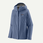 Patagonia Women's Torrentshell 3L Jacket in light blue with hood and zip closure