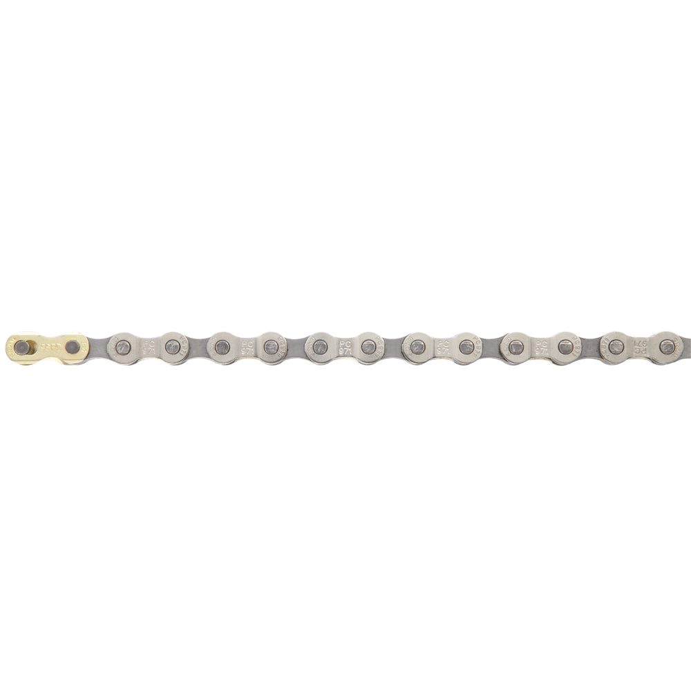 SRAM PC 971 9-speed bicycle chain with silver links and gold master link