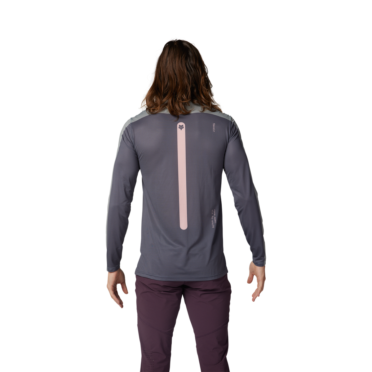 Fox Racing Flexair Aviation long sleeve jersey in grey shown from back on model