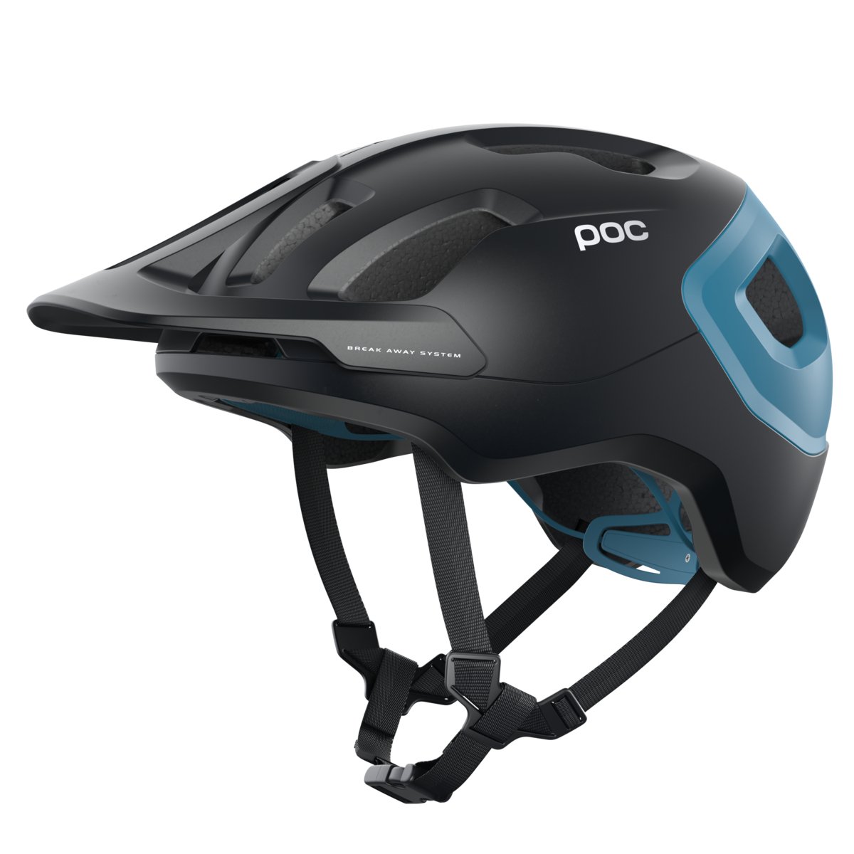 POC Axion Spin cycling helmet in black with blue accents and visor