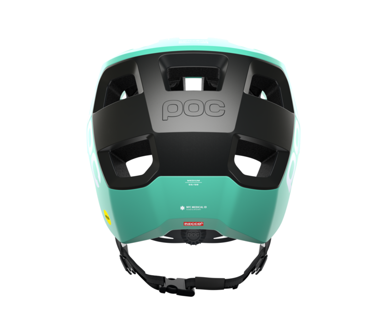 POC Kortal mountain bike helmet in fluorescent green and black colorway, rear view