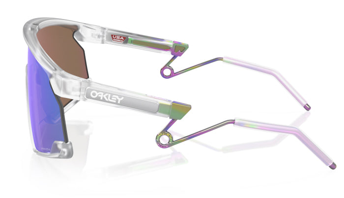 Oakley BXTR Metal sunglasses with clear transparent frame and purple violet mirrored lenses