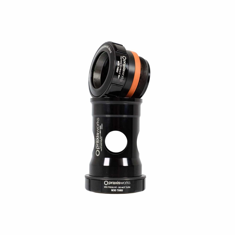 Praxis Works M30 Road bottom bracket with black finish and orange seal ring