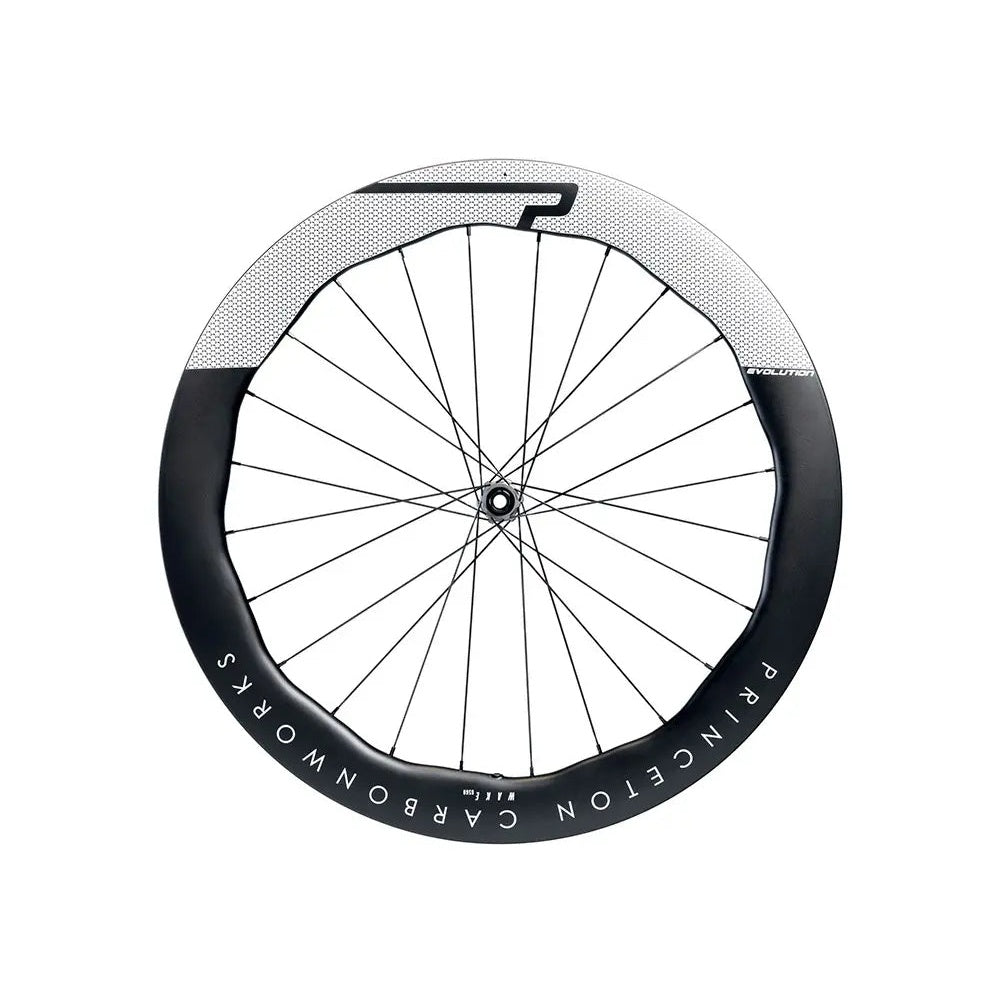 Princeton Carbonworks WAKE 6560 EVO carbon disc brake wheelset in gloss black with white decals
