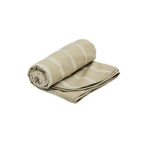 Sea to Summit Drylite Towel in sage green color, rolled and partially unfolded on white background