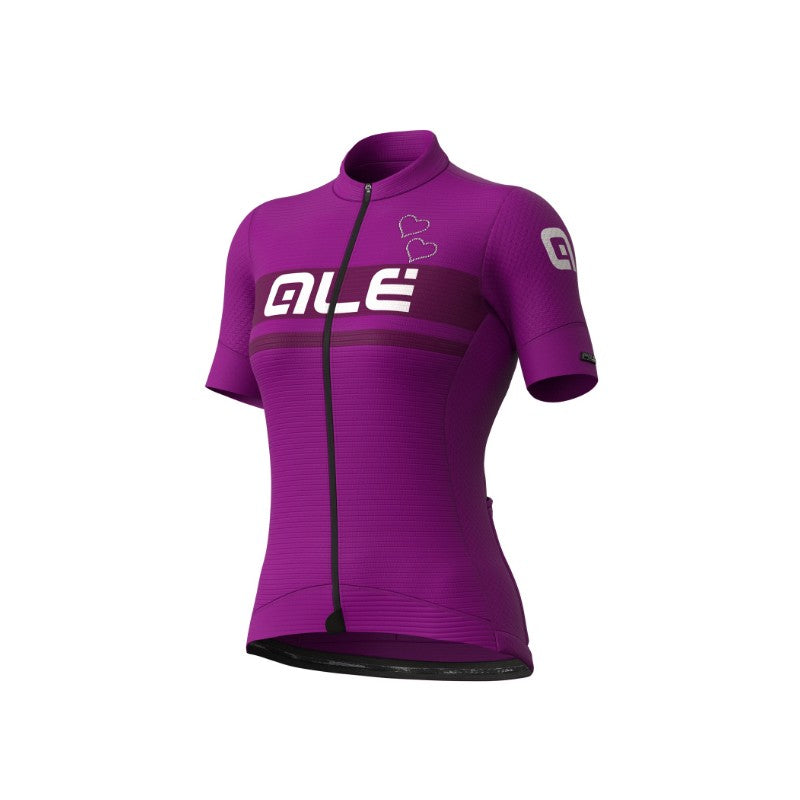 ALE women's purple cycling jersey with full zip and short sleeves