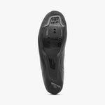 Bottom view of black Shimano RC502 cycling shoe showing cleat mounting area