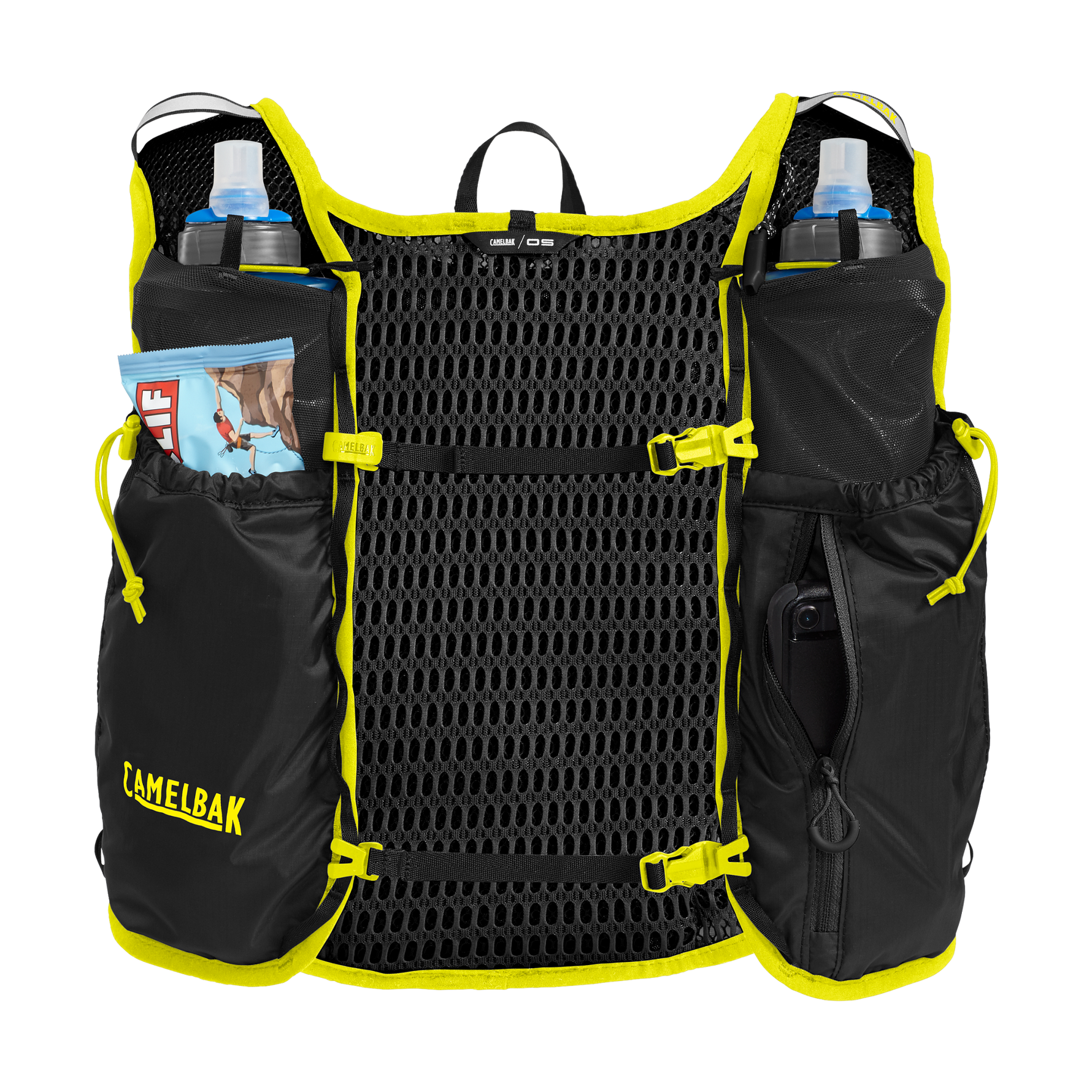 CamelBak trail running vest with hydration bottles and mesh back panel