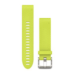 Garmin QuickFit 20 watch band in bright yellow with perforated silicone design and silver buckle