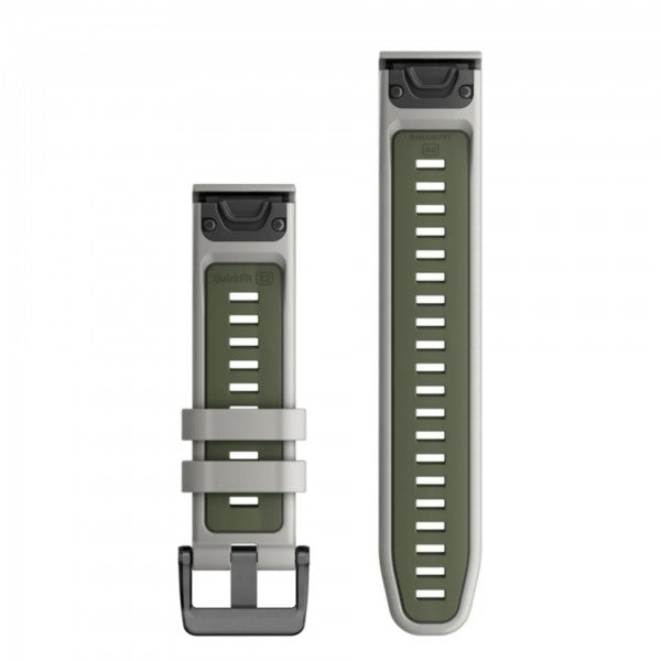 Garmin QuickFit 22mm watch band in fog gray and moss green silicone