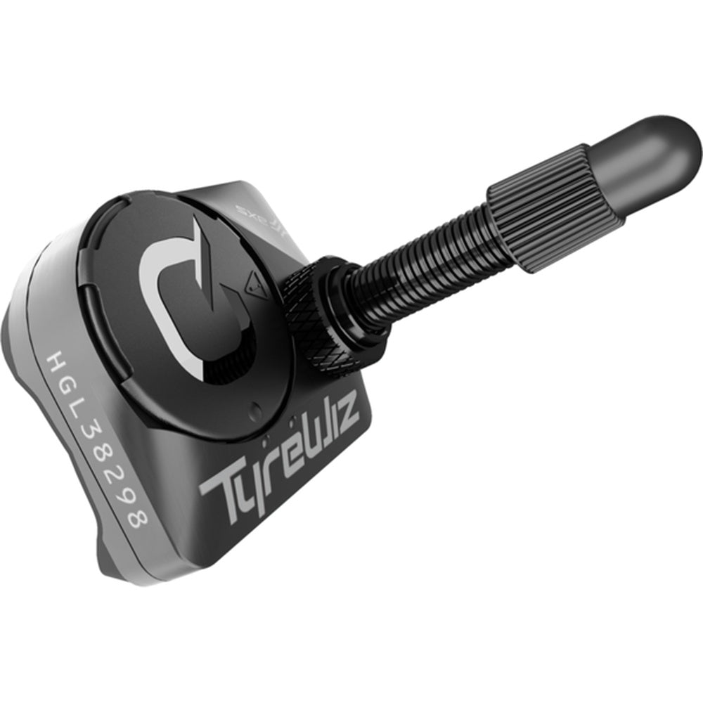 Quarq TyreWiz moto air pressure sensor with valve stem and wireless monitoring device