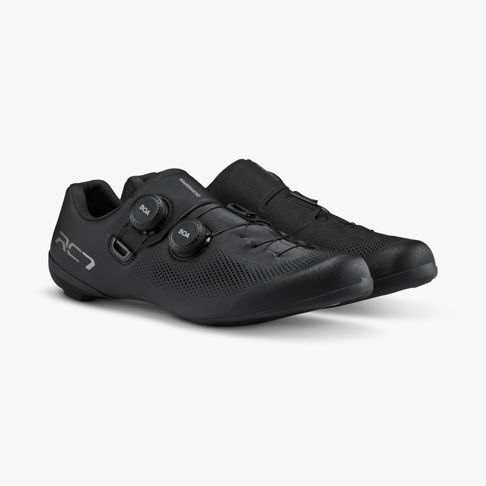 Black Shimano SH-RC703 cycling shoes with dual BOA dials and perforated upper