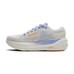 Brooks Ghost Max 3 women's running shoe in coconut gray with blue heron and orange details