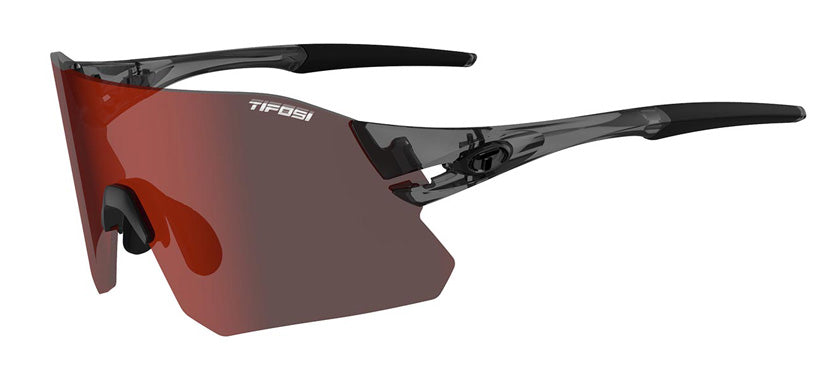 Tifosi Rail sunglasses with crystal smoke frame and red gradient lens