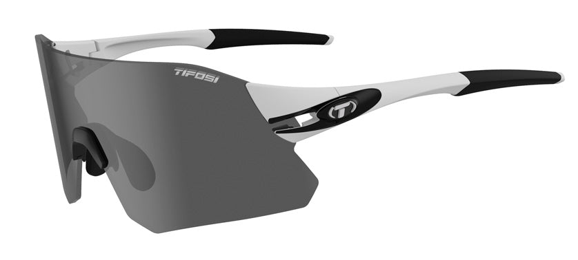 Tifosi Rail sunglasses with white and black frame and dark lens