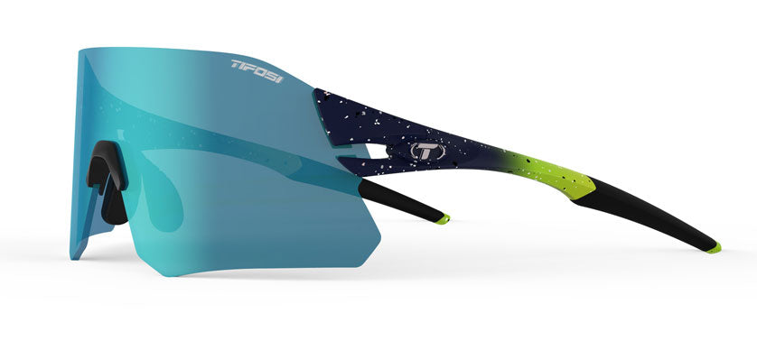 Tifosi Rail sunglasses with blue tinted lens and splatter pattern frame