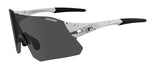 Tifosi Rail sunglasses with white speckled frame and dark lenses on white background