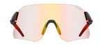 Tifosi Rail sunglasses with black frame, red temples, and gradient mirrored lens
