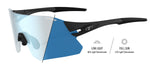 Tifosi Rail BlackOut sunglasses with photochromic interchangeable lens showing light transmission specifications