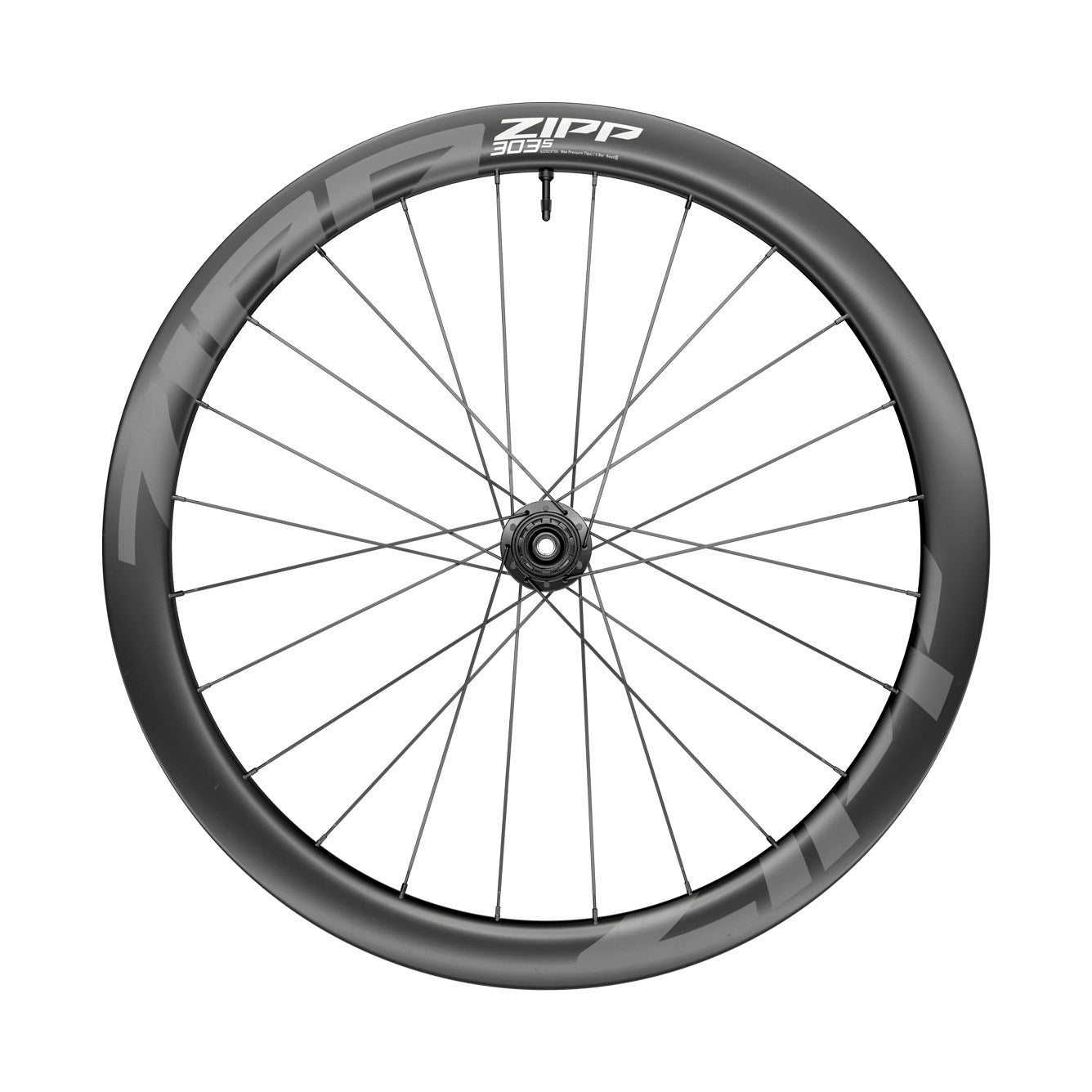 Zipp 303S carbon disc brake rear wheel with black rim and spokes