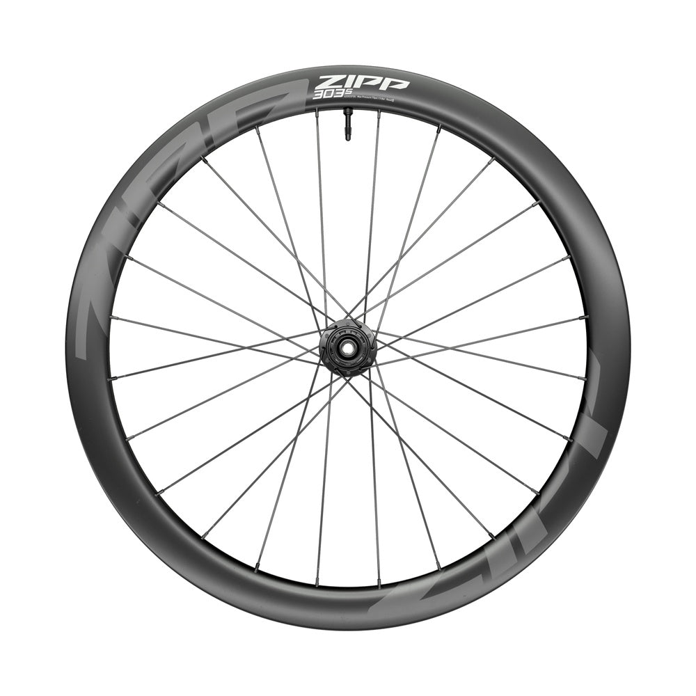 Zipp 303 S carbon disc brake wheel with black rim and spokes