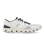 On Cloud X 3 running shoe in ivory and alloy colorway with distinctive pod sole