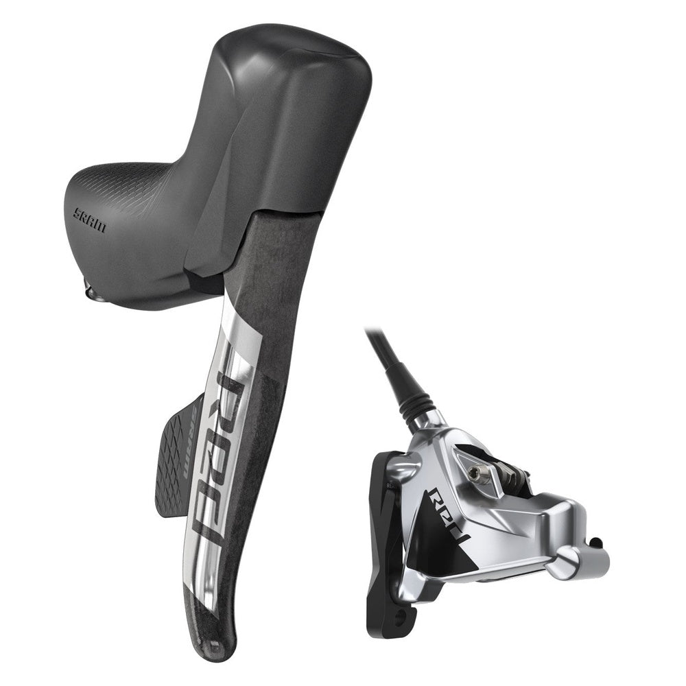 SRAM Red eTap AXS electronic shifter and hydraulic brake lever in black and silver