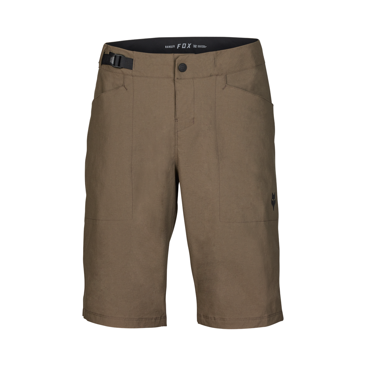 Fox Racing Men's Ranger Lite Shorts in Dirt color with belt and professional studio lighting