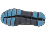 On Cloud X 3 running shoe sole view showing dark gray outsole with blue grip segments