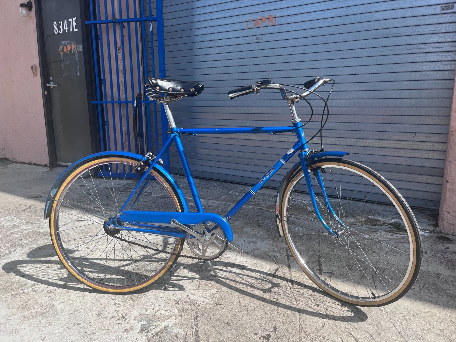 Sears Free Spirit Sheffield vintage bike side profile with sprung saddle and swept-back chrome handlebars