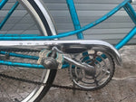 1960s Sears Spaceliner blue steel frame showing genuine patina and paint wear