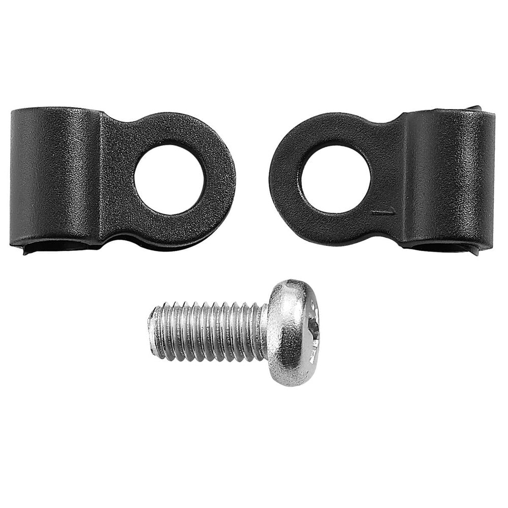 Black cable guide clamp with mounting bolt for bicycle bottom bracket