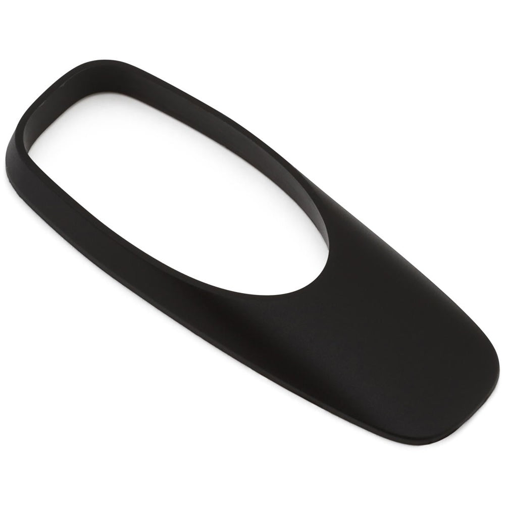 Black rubber seatpost wedge cover with oval opening on white background
