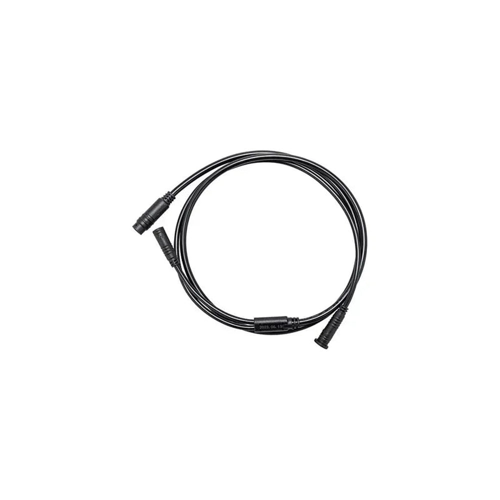 Black Y-splitter cable with multiple connectors on white background