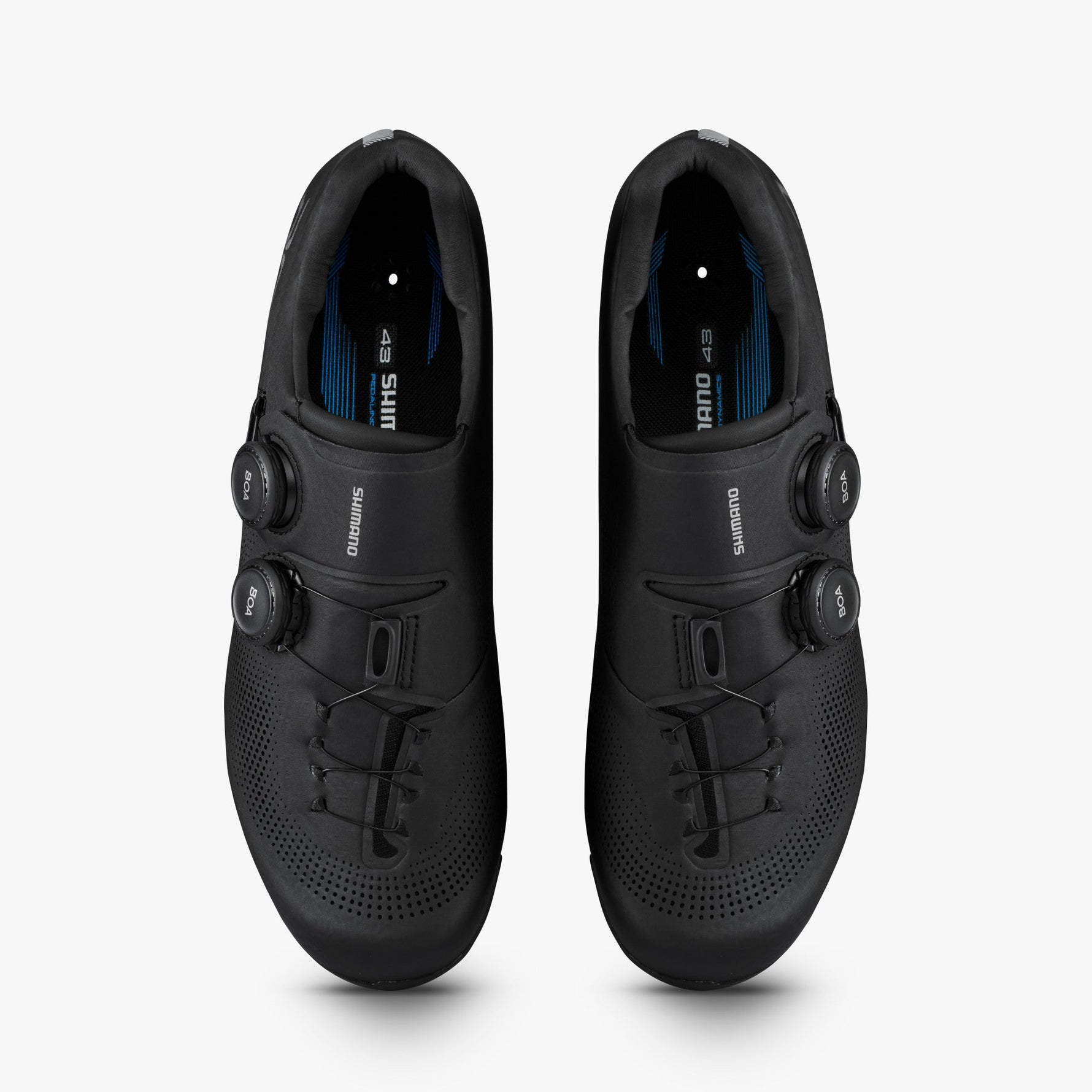 Black Shimano SH-RC703 cycling shoes with dual BOA dials and perforated toe box
