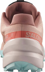 Salomon Speedcross 6 women's trail running shoe rear view in dusty rose colorway