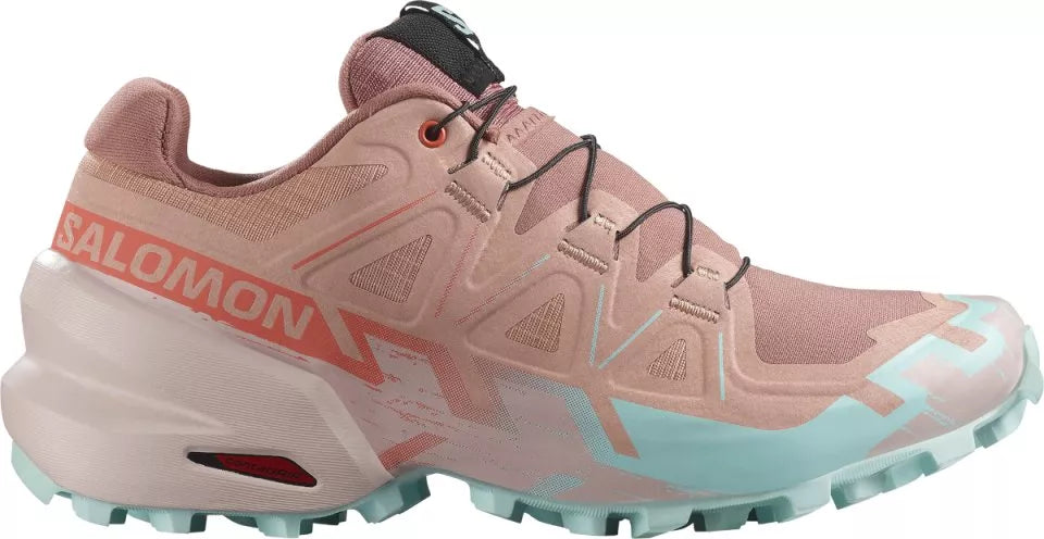 Salomon Speedcross 6 women's trail running shoe in pink and mint colorway