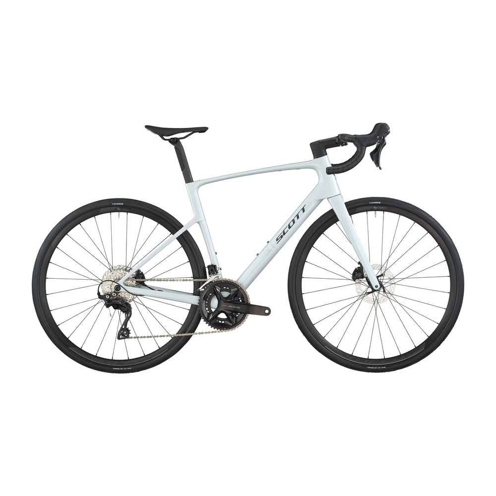 Scott Addict 50 road bike in cumulus white with black components