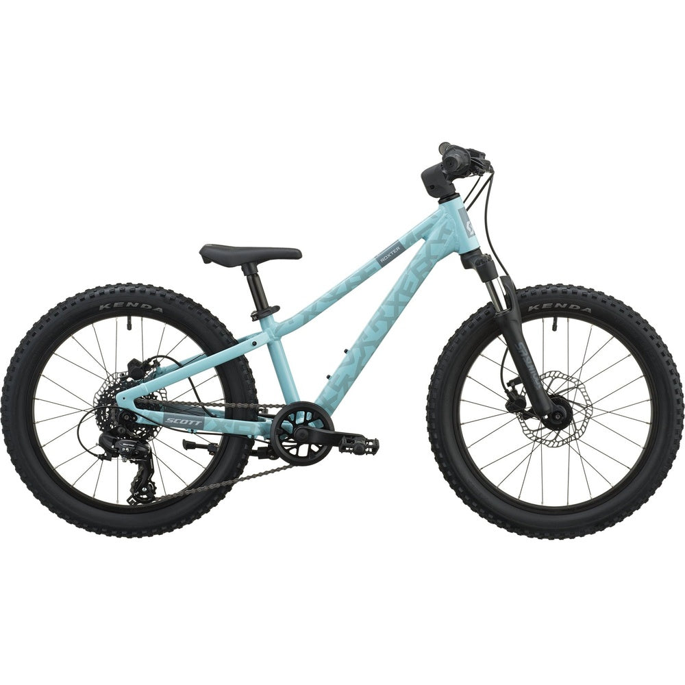 Scott Roxter 200 kids mountain bike in Canal Blue with fat tires and disc brakes