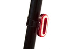 Red Eltin 65 lumen rear bike light attached to black seatpost
